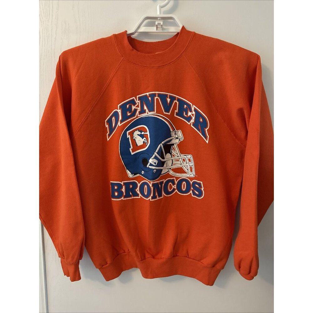Vintage Denver Broncos Sweatshirt Large Trench Tag Old Logo Orange